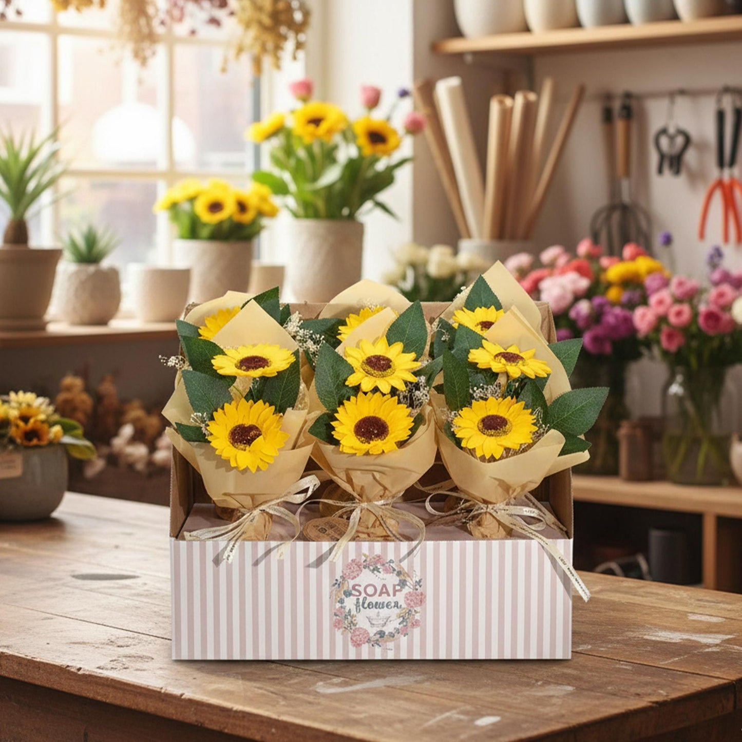 Flor de jabón - Ramo de dos girasoles